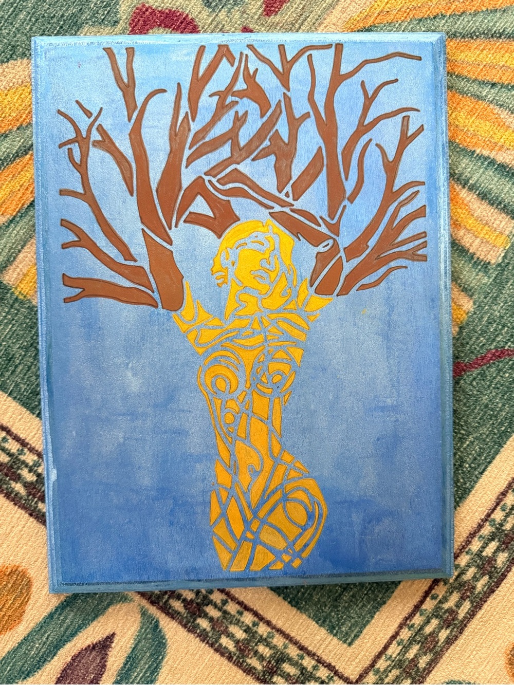 Blue & Gold Tree Woman Canvas Wall Art